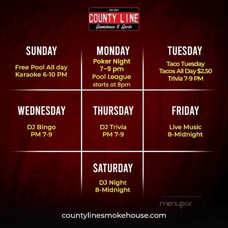 County Line Smokehouse & Spirits - Weirsdale, FL menu_pic