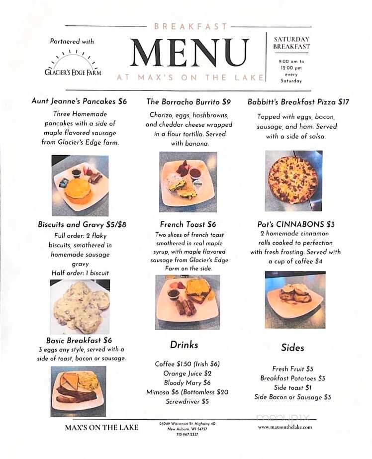 Max's on the Lake - New Auburn, WI menu_pic