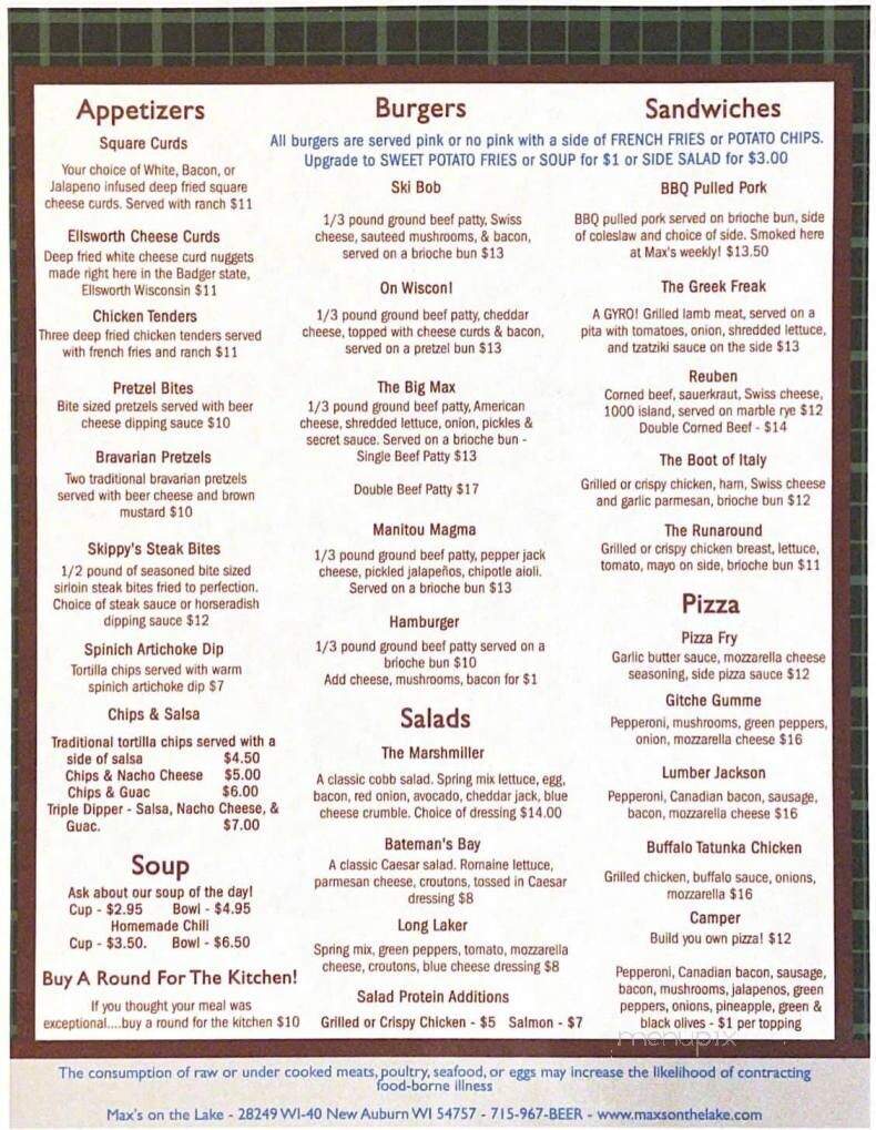 Max's on the Lake - New Auburn, WI menu_pic