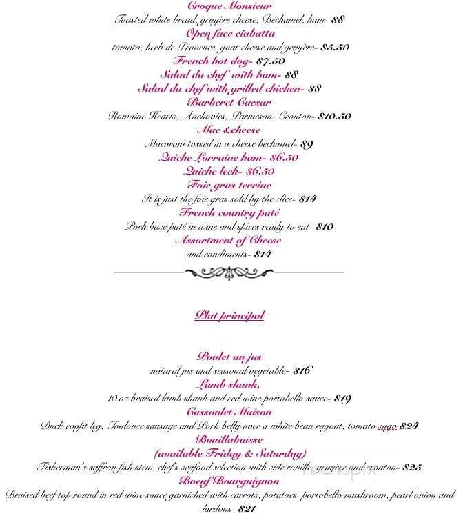 Bistro Barberet and Bakery - Lancaster, PA menu_pic