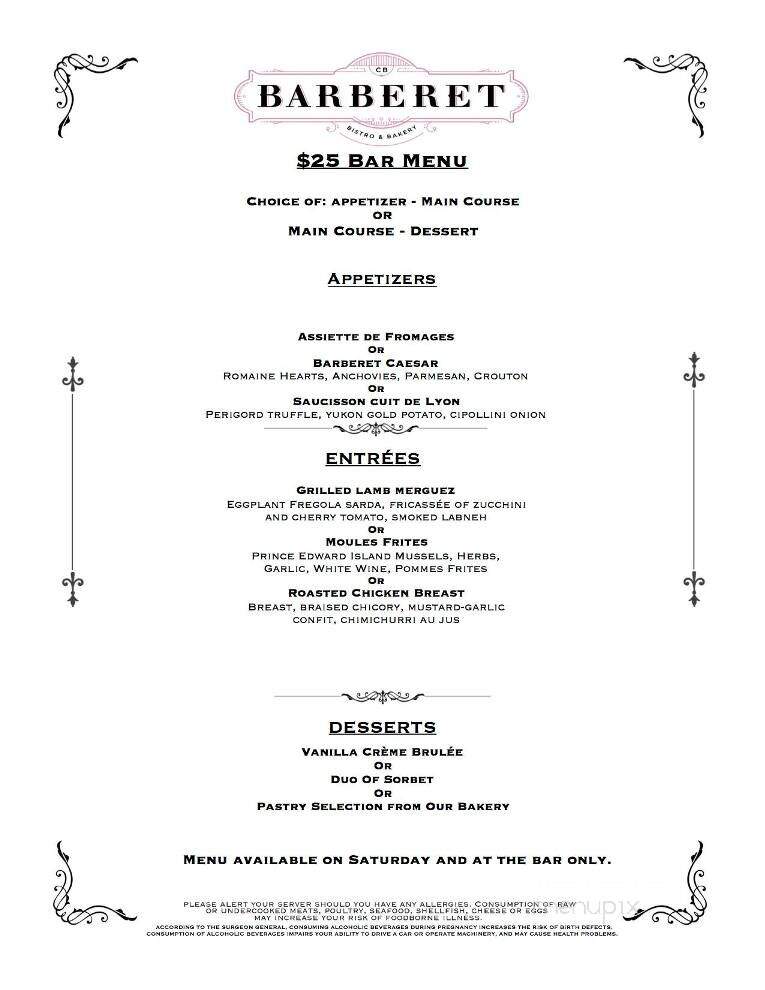 Bistro Barberet and Bakery - Lancaster, PA menu_pic