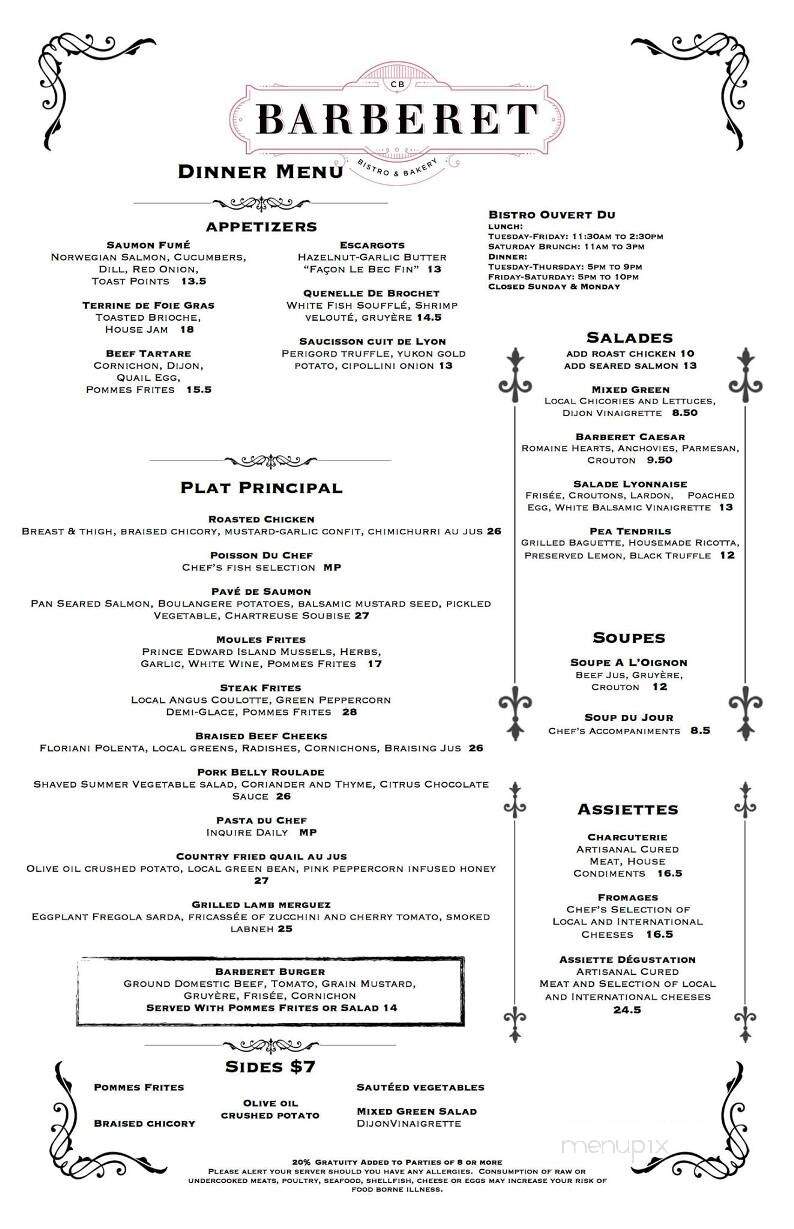 Bistro Barberet and Bakery - Lancaster, PA menu_pic