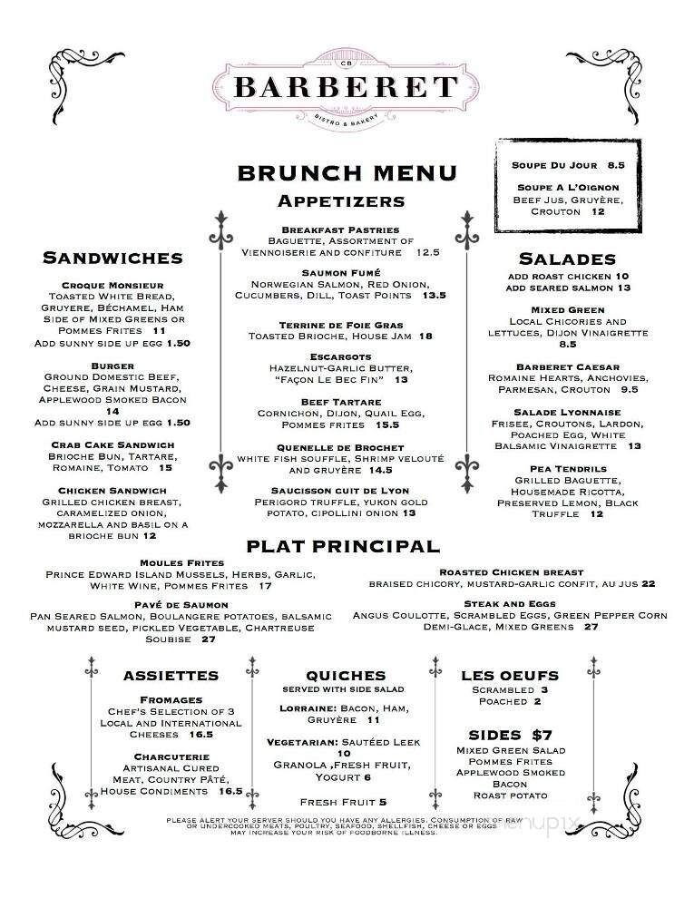 Bistro Barberet and Bakery - Lancaster, PA menu_pic