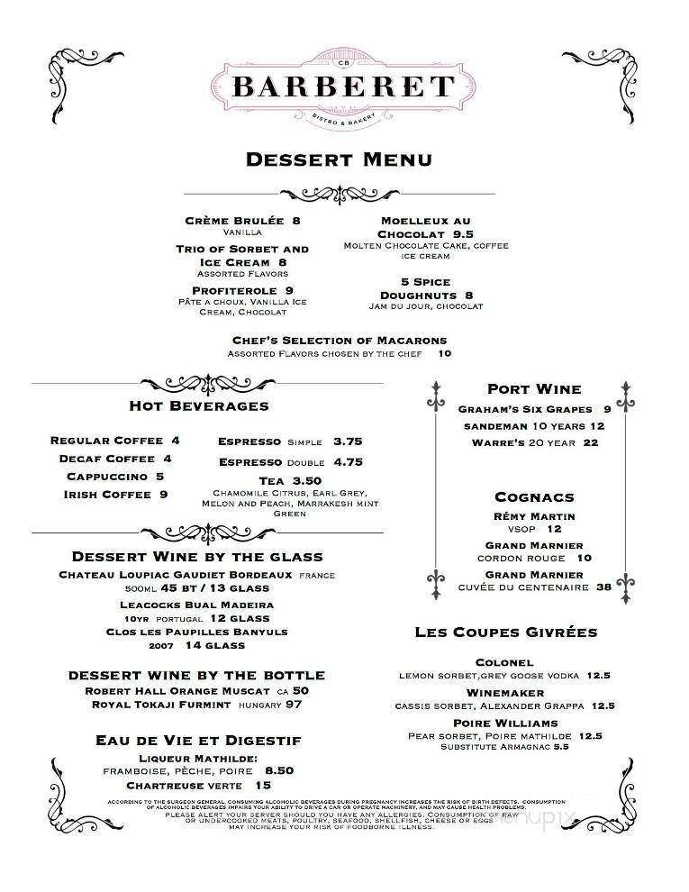 Bistro Barberet and Bakery - Lancaster, PA menu_pic