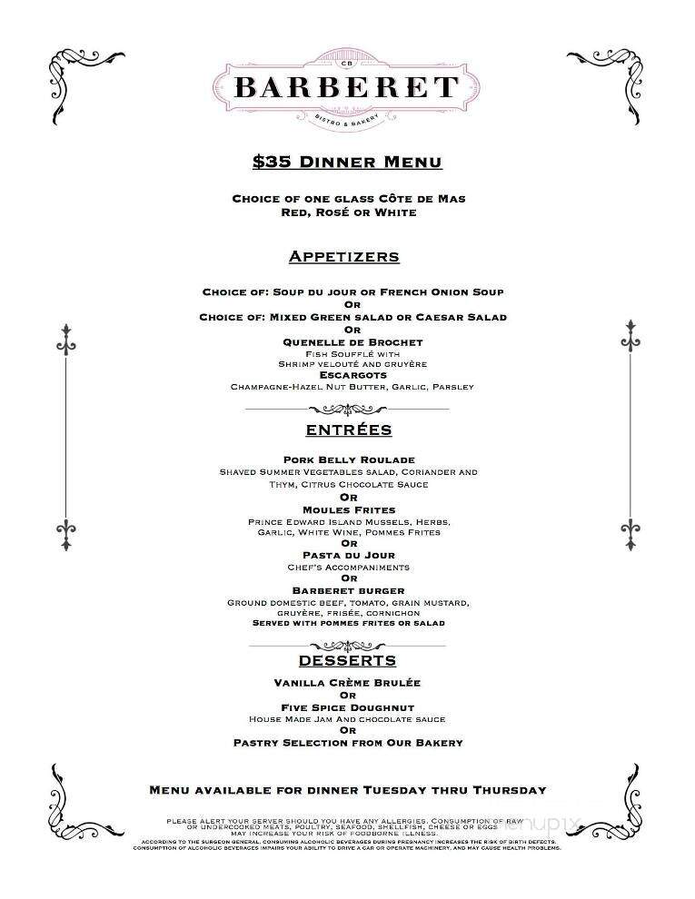 Bistro Barberet and Bakery - Lancaster, PA menu_pic