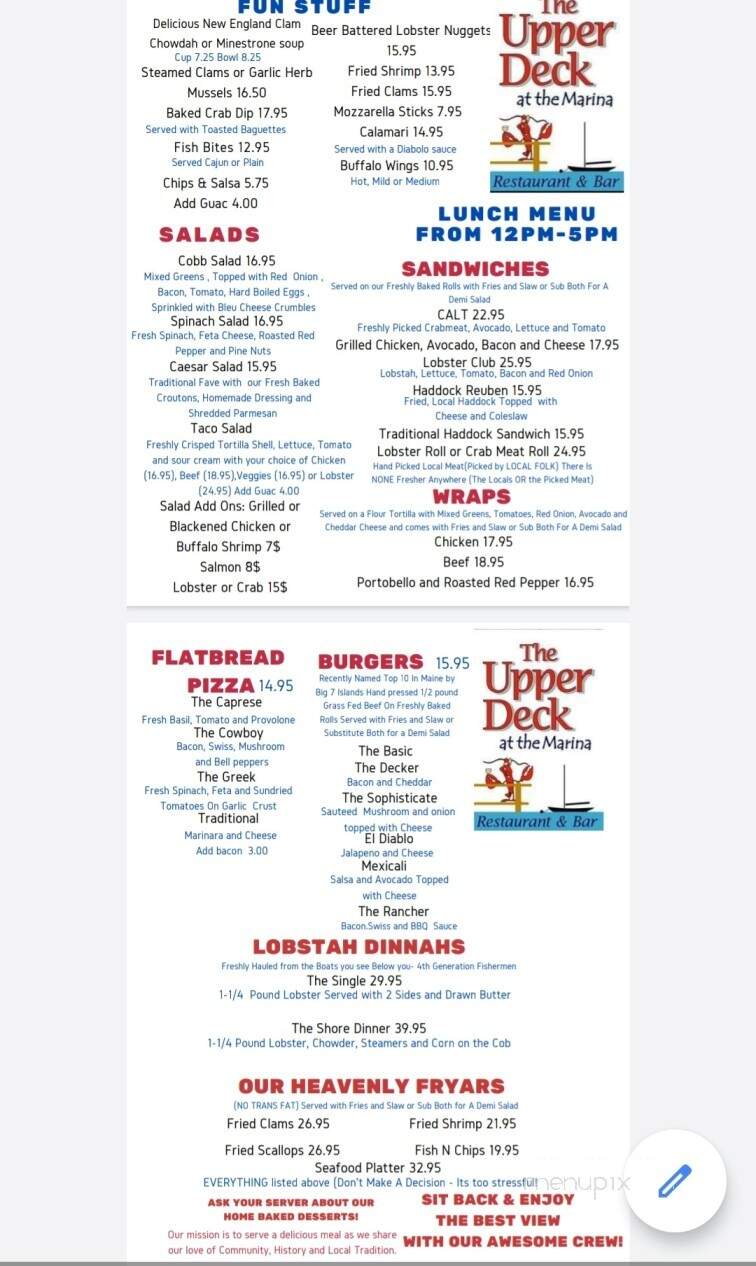 The Upper Deck - Southwest Harbor, ME menu_pic