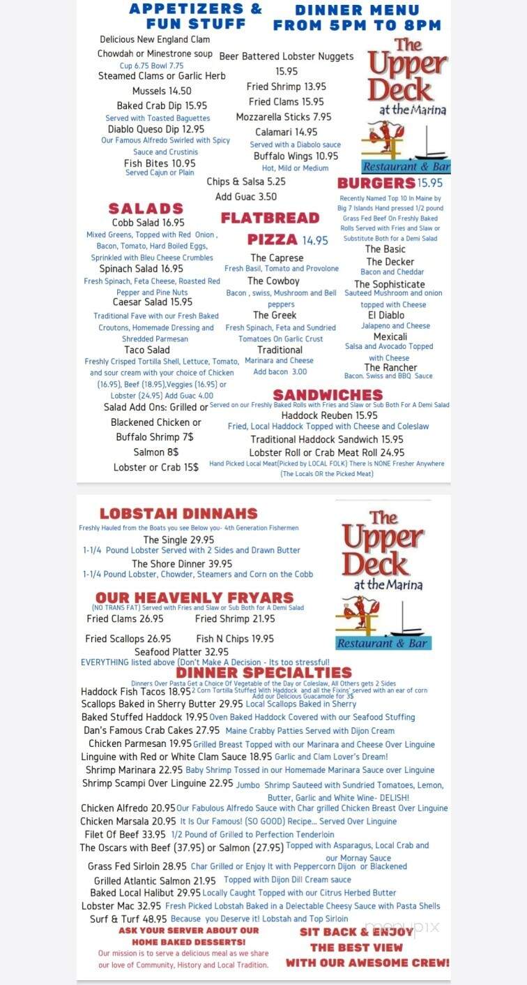 The Upper Deck - Southwest Harbor, ME menu_pic