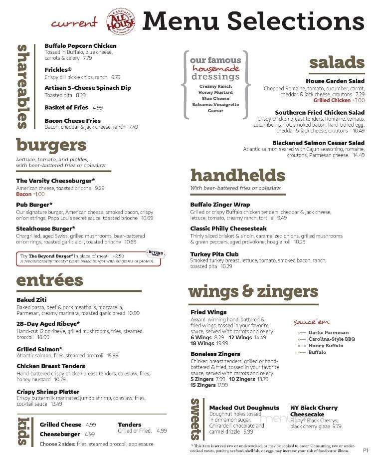 Carolina Ale House - Jacksonville, NC menu_pic