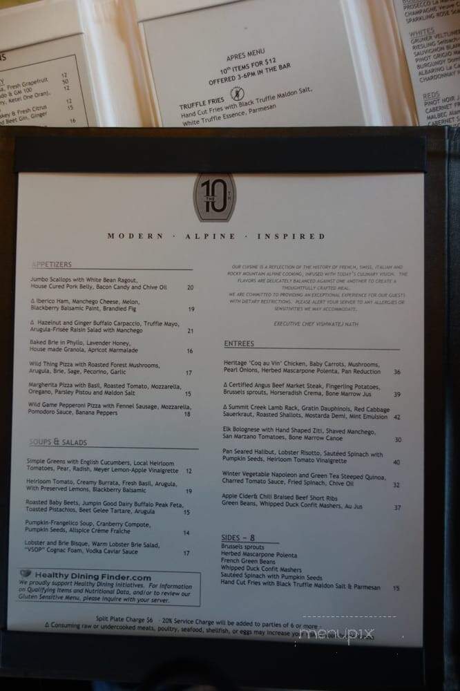 10th Restaurant - Vail, CO menu_pic