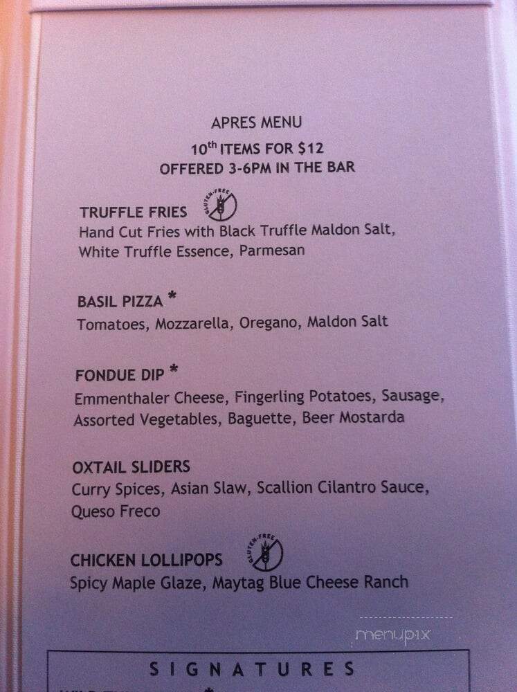 10th Restaurant - Vail, CO menu_pic