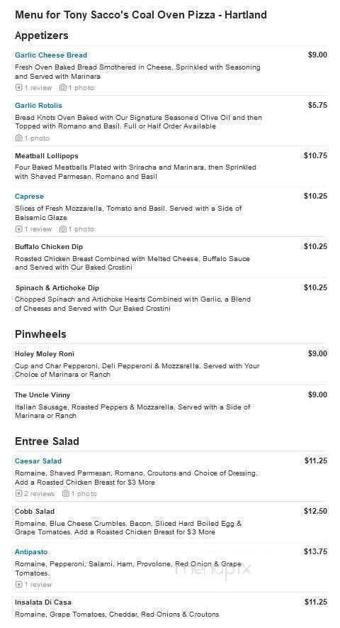 Tony Sacco's Coal Oven Pizza - Howell, MI menu_pic
