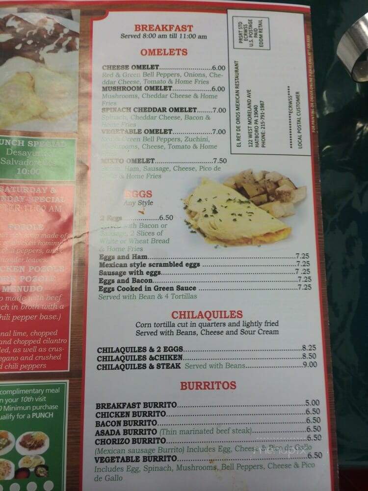 El Rey de Oros - Hatboro, PA menu_pic