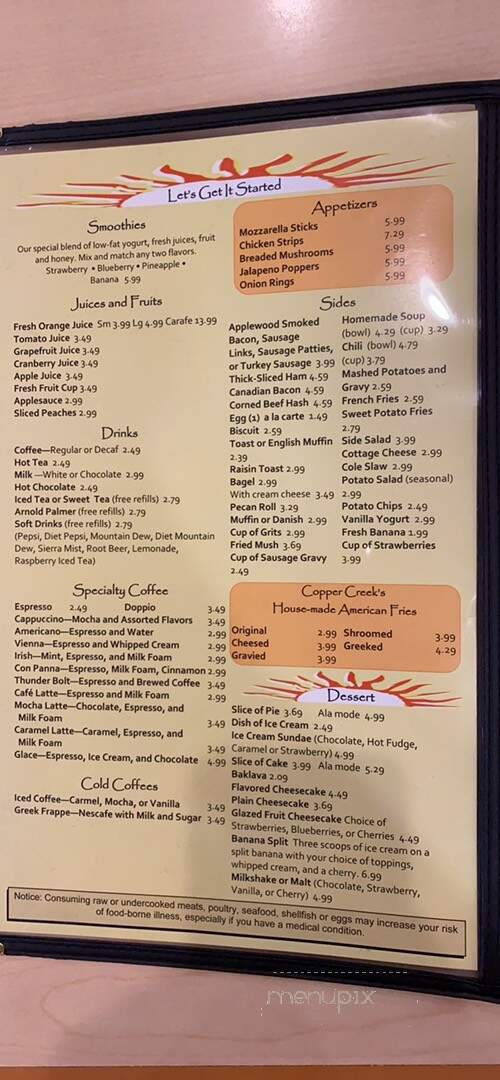 Copper Creek Cafe - Granger, IN menu_pic