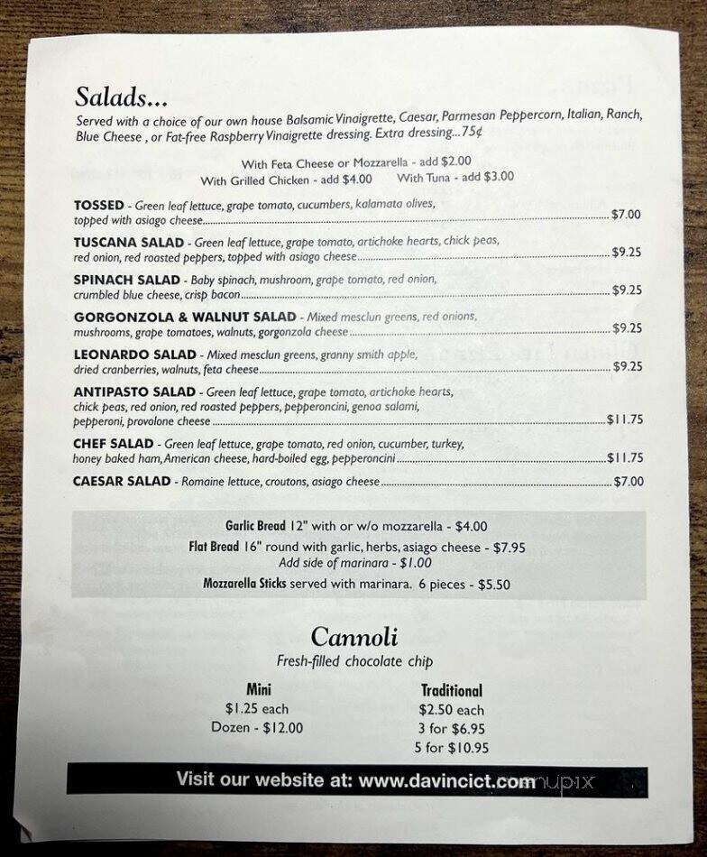 Pizzeria Da Vinci - Avon, CT menu_pic
