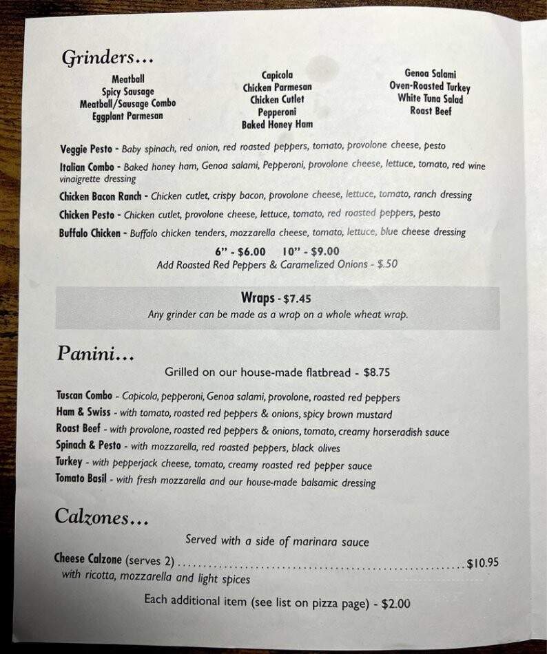 Pizzeria Da Vinci - Avon, CT menu_pic