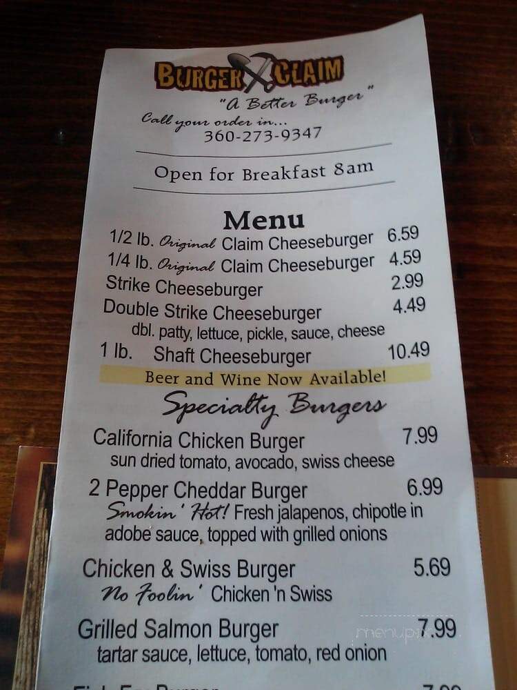 Burger Claim - Centralia, WA menu_pic