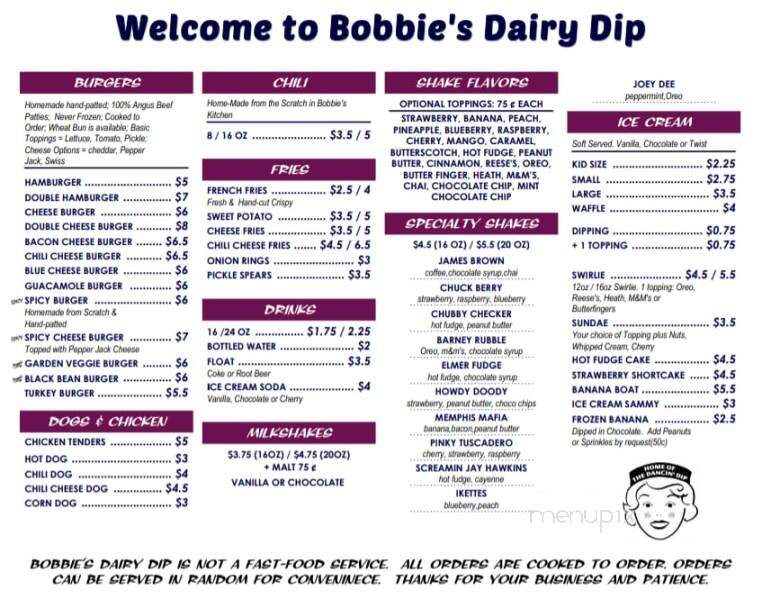 Bobbie's Dairy Dip - Nashville, TN menu_pic