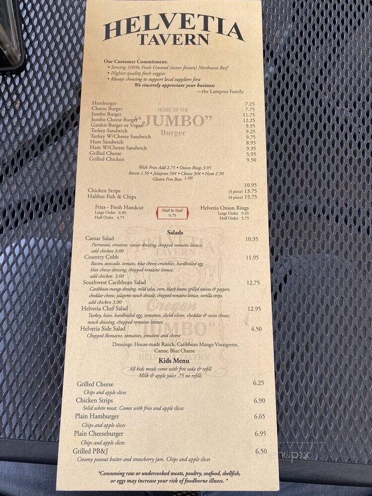 Helvetia Tavern - Hillsboro, OR menu_pic