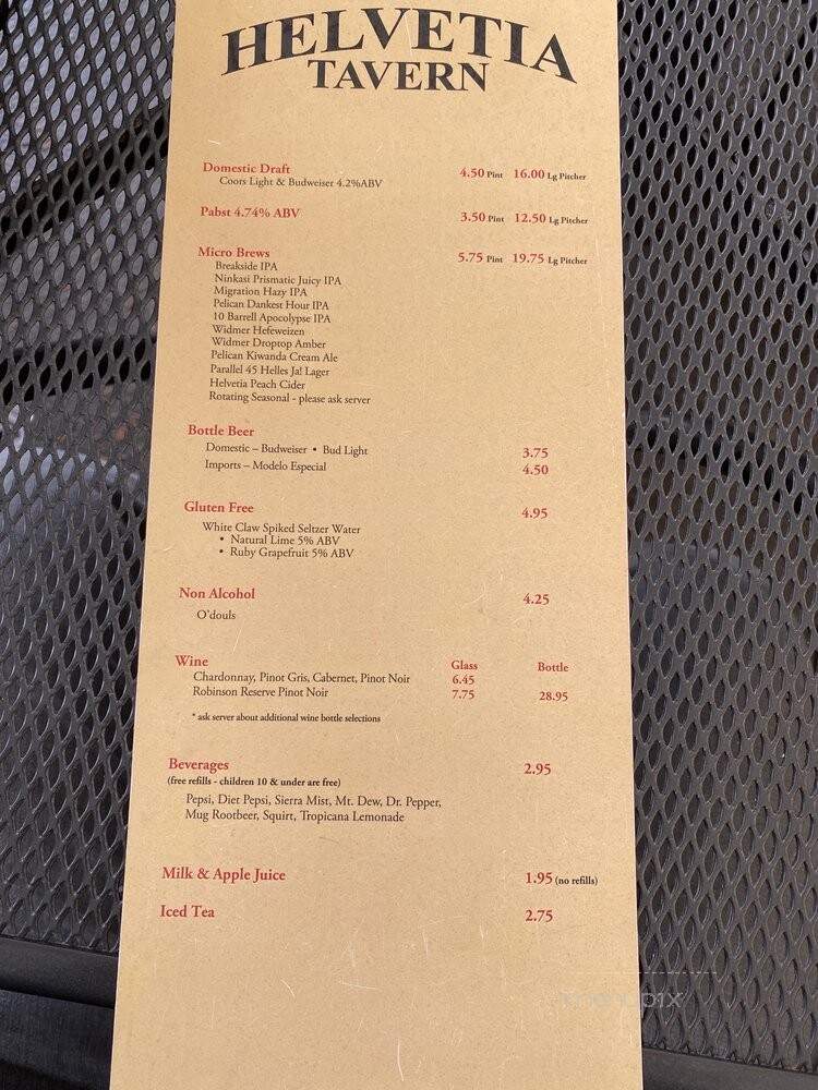 Helvetia Tavern - Hillsboro, OR menu_pic