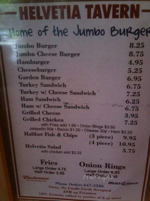 Helvetia Tavern - Hillsboro, OR menu_pic