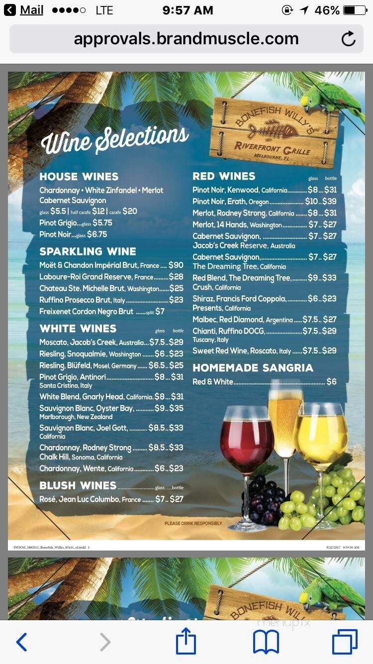 Bonefish Willy's Riverfront - Melbourne, FL menu_pic