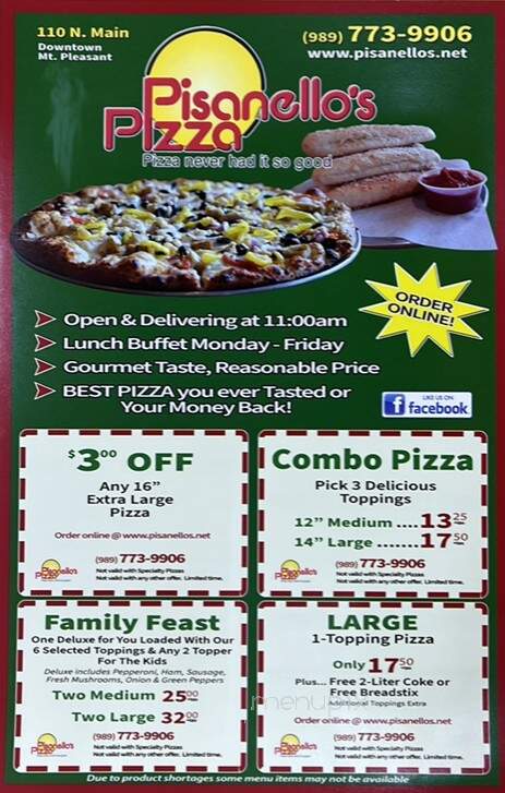 Pisanello's Pizza - Mount Pleasant, MI menu_pic
