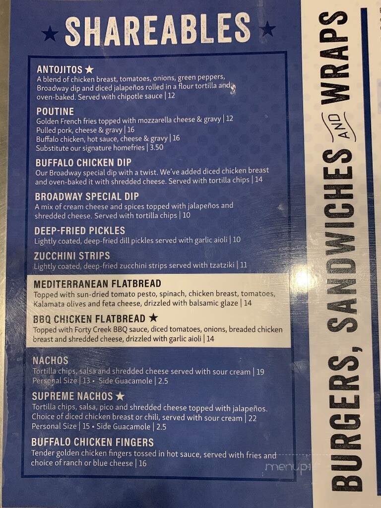 Broadway Bar & Grill - Ottawa, ON menu_pic