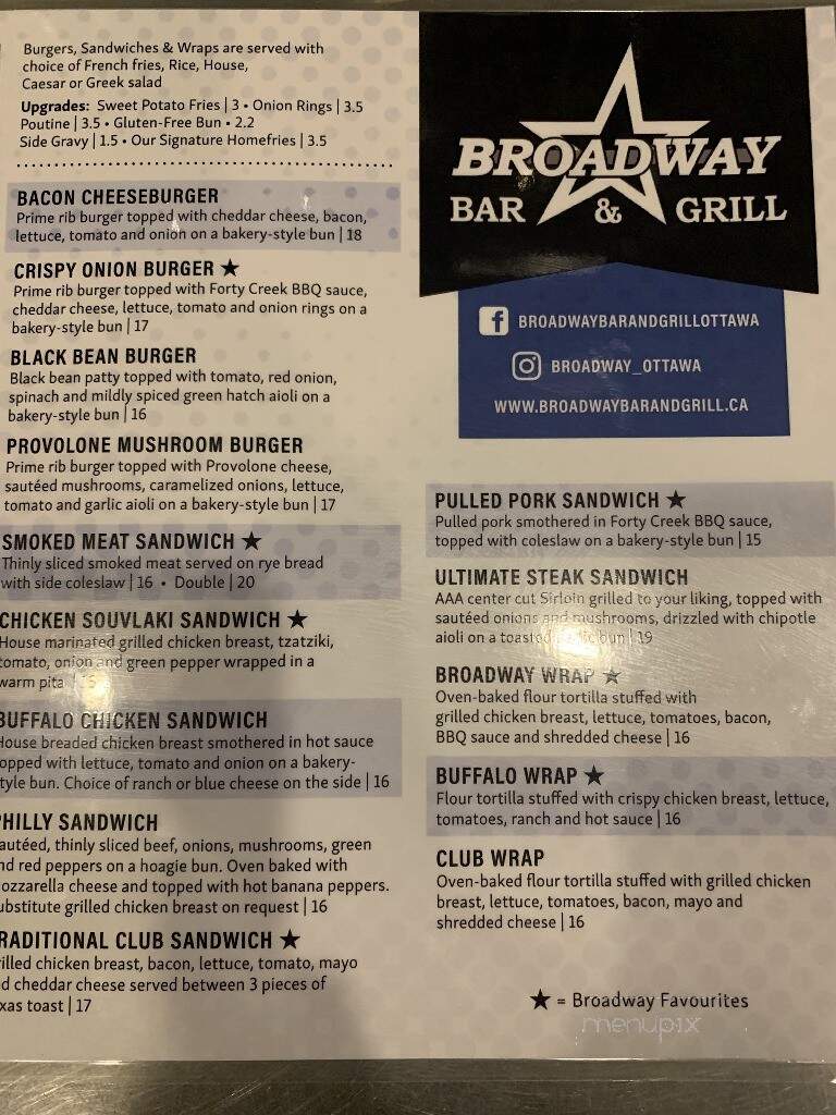 Broadway Bar & Grill - Ottawa, ON menu_pic