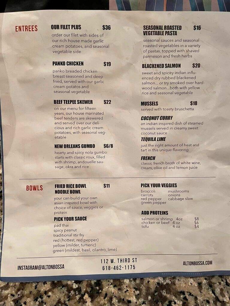 Bossanova - Alton, IL menu_pic