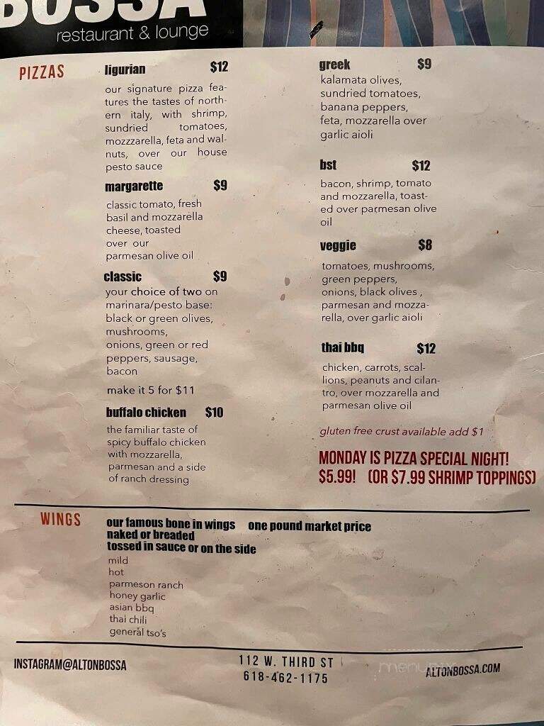 Bossanova - Alton, IL menu_pic