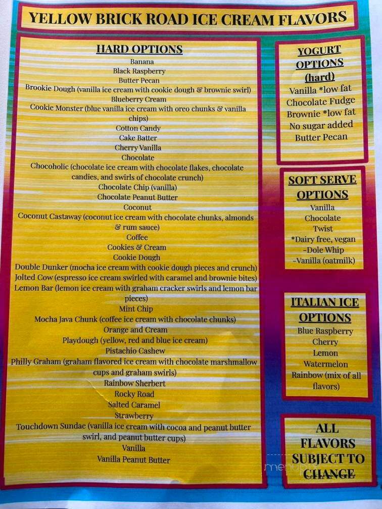 Yellow Brick Road Ice Cream - Brick, NJ menu_pic