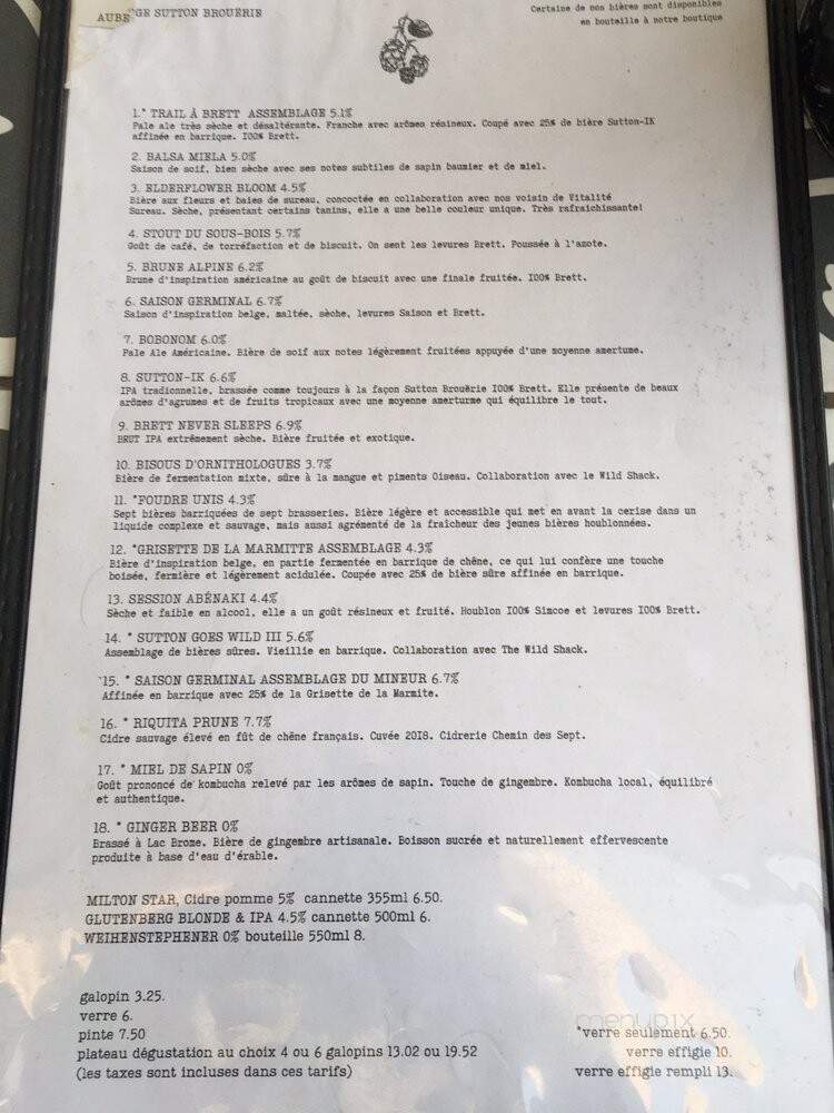 A L'Abordage Microbrasserie - Sutton, QC menu_pic