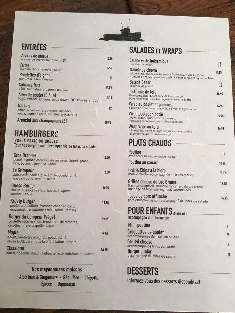 A L'Abordage Microbrasserie - Sutton, QC menu_pic