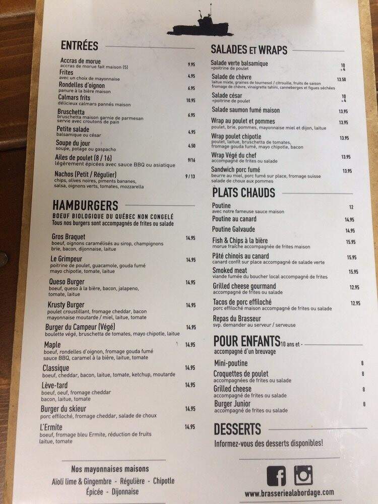 A L'Abordage Microbrasserie - Sutton, QC menu_pic