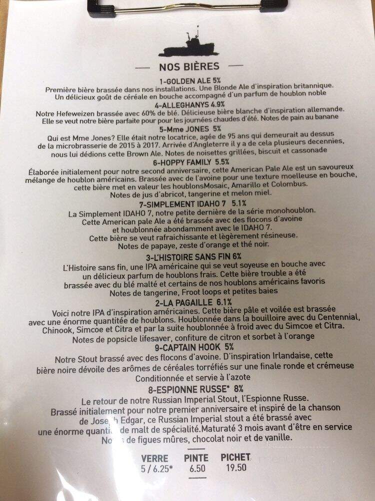 A L'Abordage Microbrasserie - Sutton, QC menu_pic