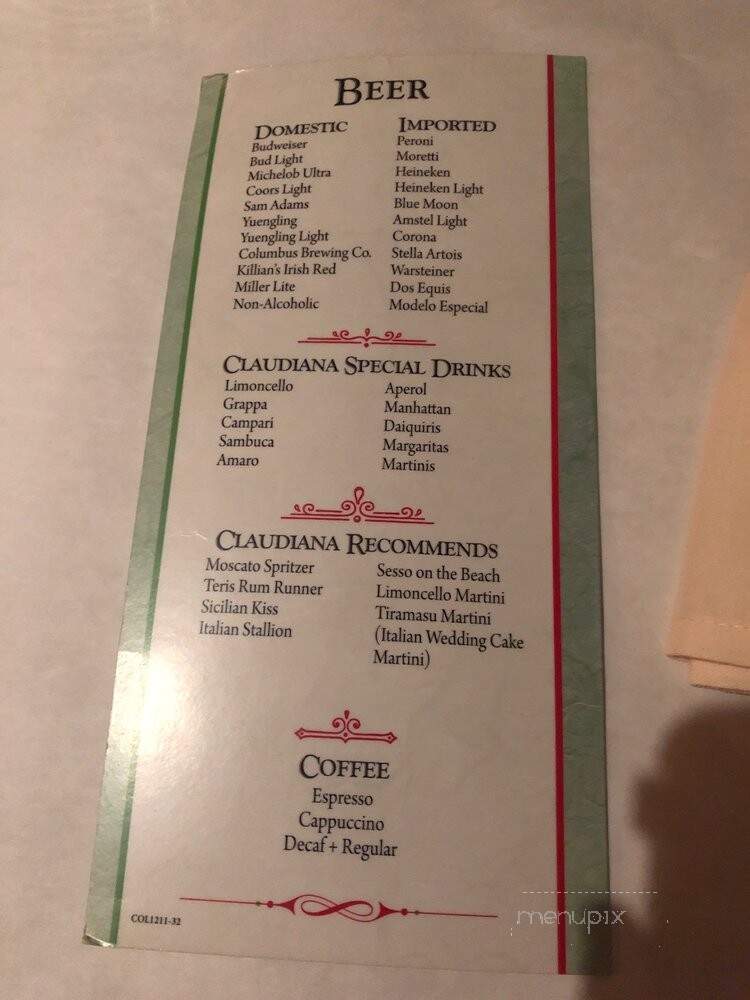 Claudiana Italian Restaurant - Columbus, OH menu_pic