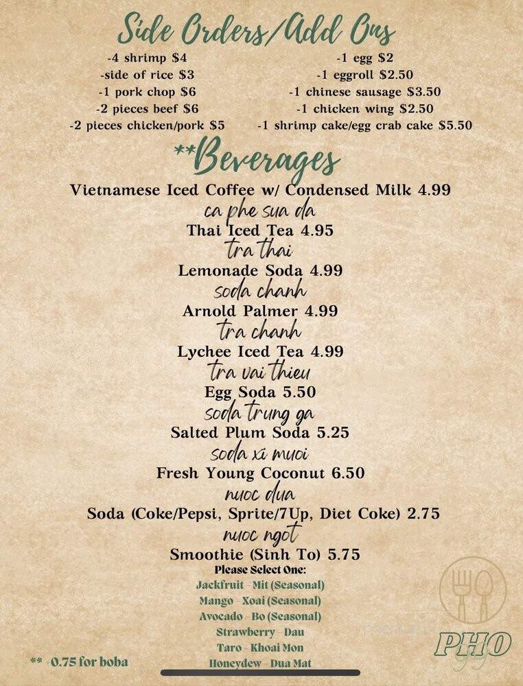 Pho 99 - Dublin, CA menu_pic