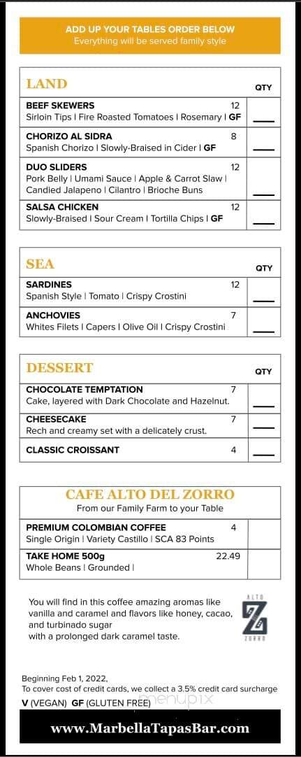 Marbella Ristorante - Ellenville, NY menu_pic
