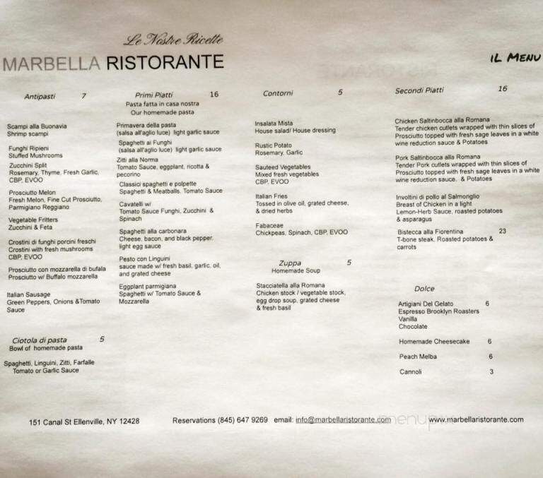 Marbella Ristorante - Ellenville, NY menu_pic