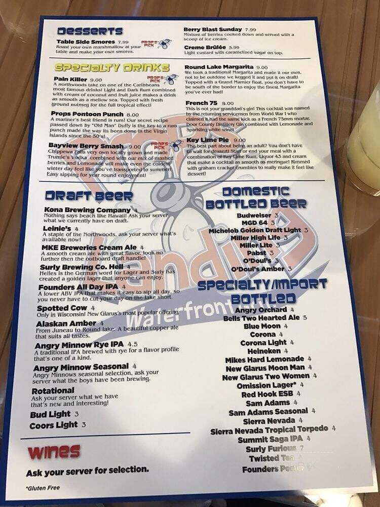 Props Landing Waterfront Grille - Hayward, WI menu_pic