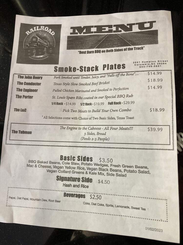 Railroad BBQ - Columbia, SC menu_pic