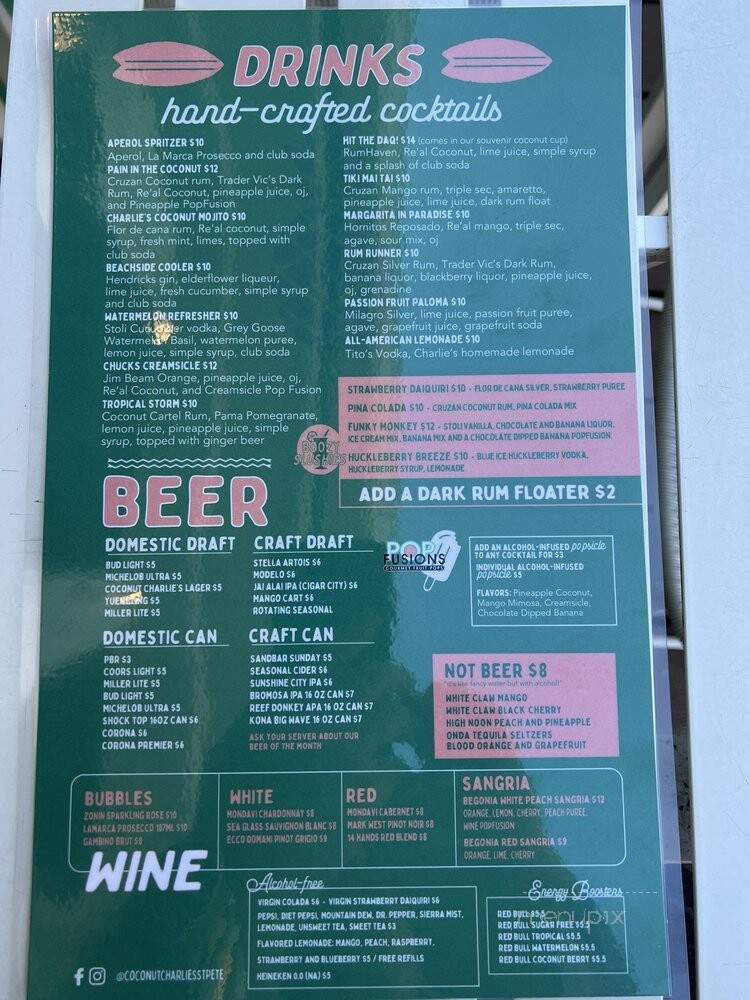 Coconut Charlie's Beach Bar & Grill - St Pete Beach, FL menu_pic