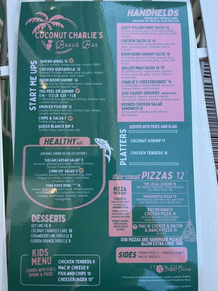 Coconut Charlie's Beach Bar & Grill - St Pete Beach, FL menu_pic