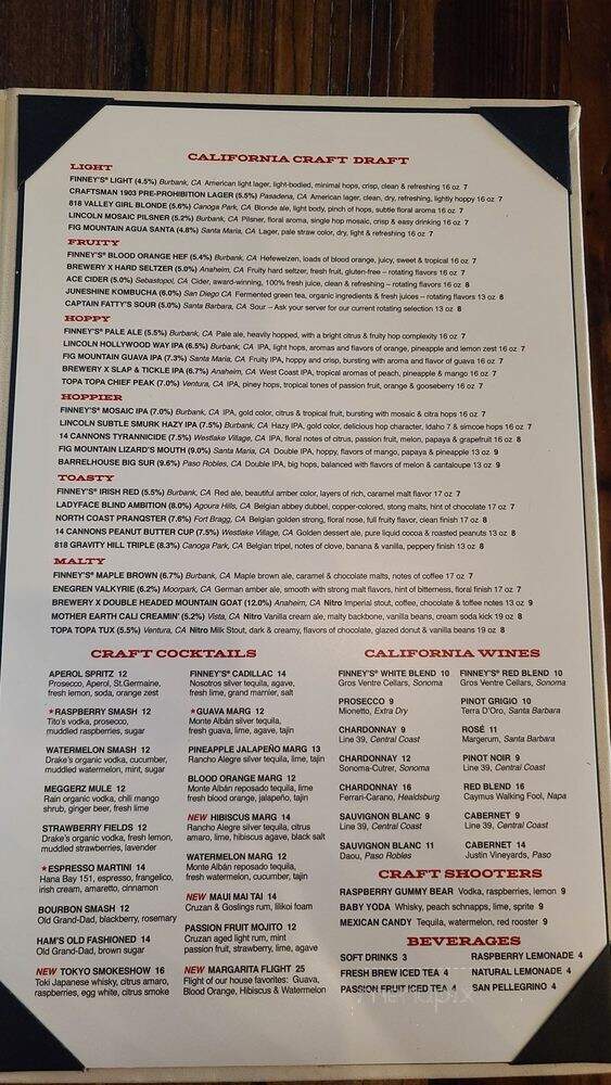 Finney's Crafthouse - Burbank, CA menu_pic