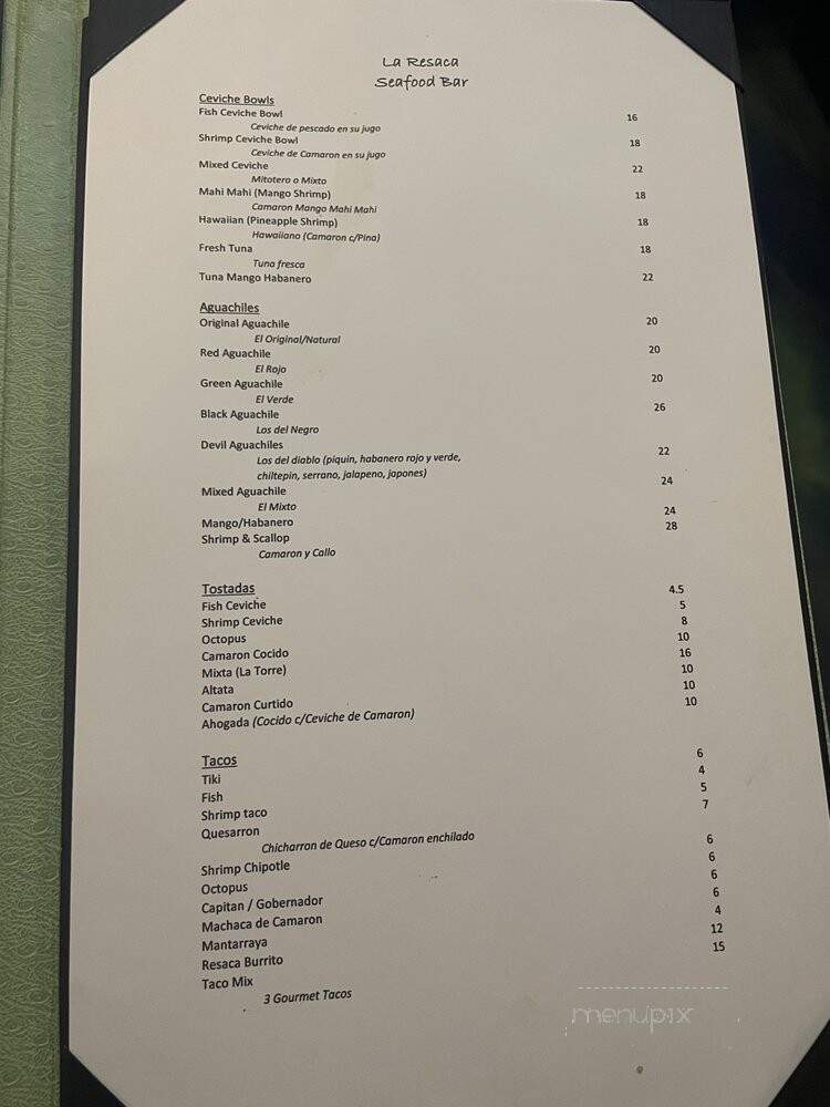 La Resaca Seafood Bar - El Centro, CA menu_pic