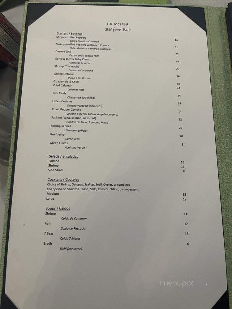 La Resaca Seafood Bar - El Centro, CA menu_pic