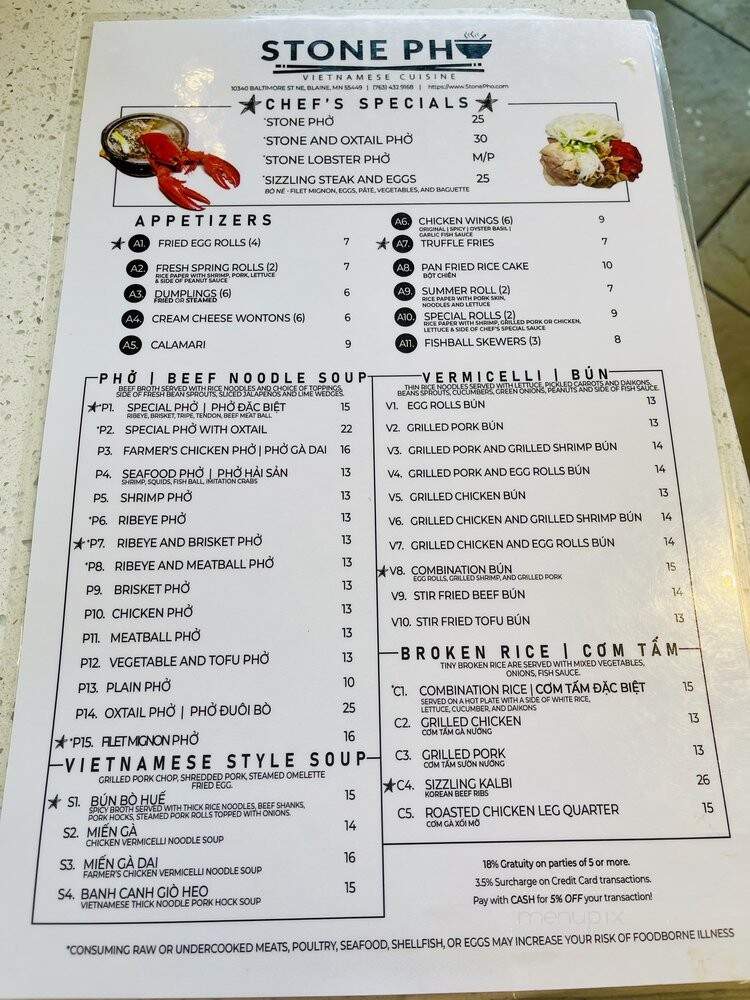 Stone Pho - Blaine, MN menu_pic