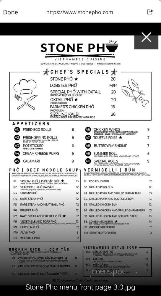 Stone Pho - Blaine, MN menu_pic