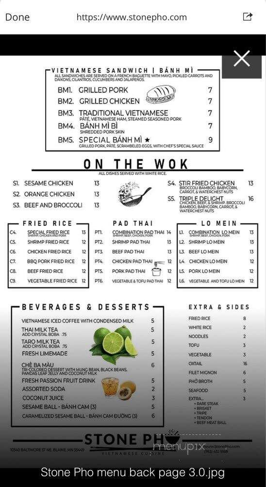 Stone Pho - Blaine, MN menu_pic