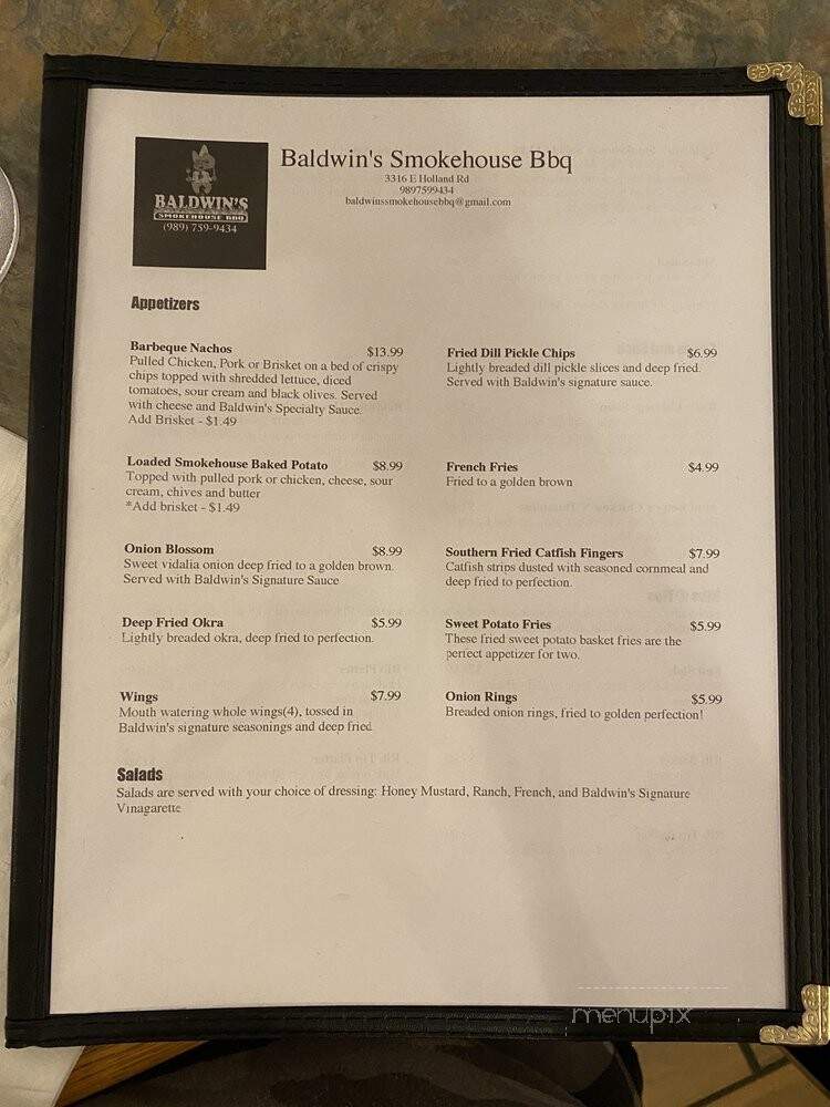 Baldwin's Smokehouse Barbeque - Saginaw, MI menu_pic